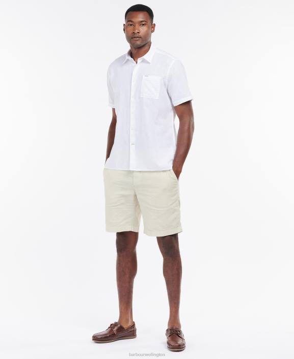 Men White Barbour Nelson Short Sleeve Summer Shirt 40VB325