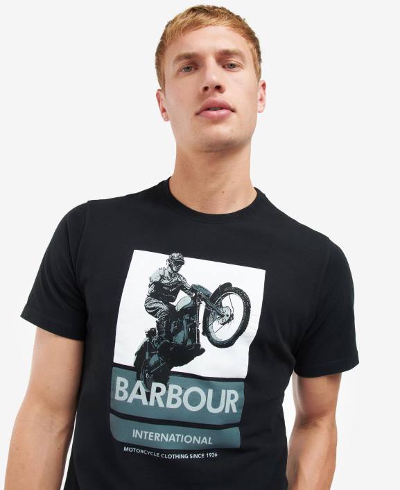 Men Classic Black Barbour Archie Graphic-Print T-Shirt 40VB893