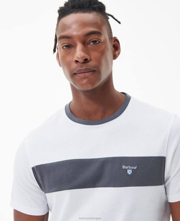 Men Classic White Barbour Steaford Panel T-Shirt 40VB754