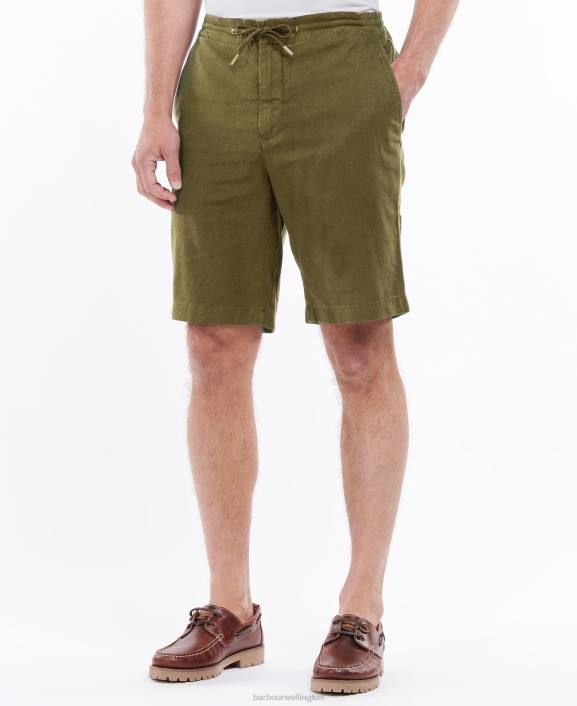 Men Military Green Barbour Linen Cotton Mix Shorts 40VB1165