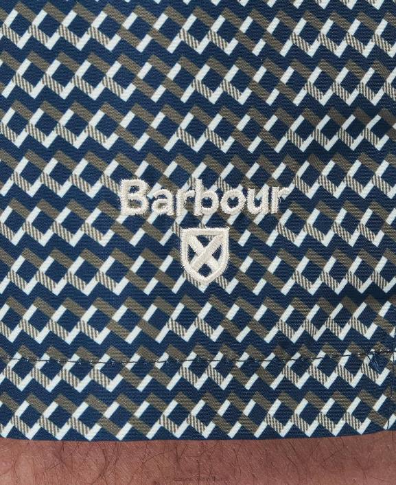 Men Navy Barbour Diamond Geo Swim Shorts 40VB1201