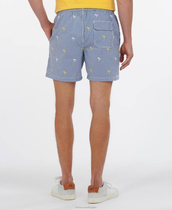 Men Navy Barbour Palm Stripe Swim Shorts 40VB1209
