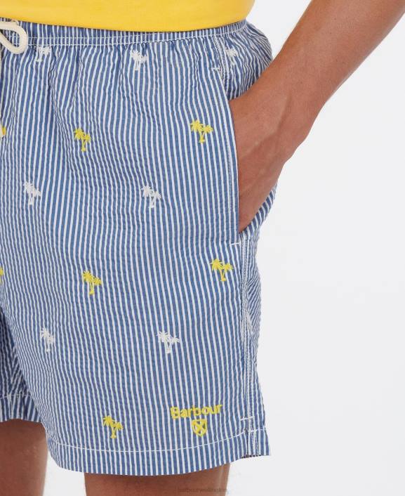 Men Navy Barbour Palm Stripe Swim Shorts 40VB1209