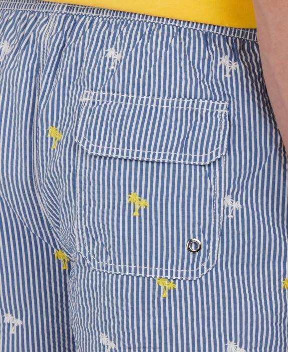 Men Navy Barbour Palm Stripe Swim Shorts 40VB1209