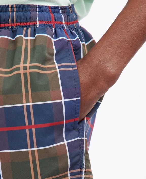 Men Summer Navy Tartan Barbour Tartan Swim Shorts 40VB1169