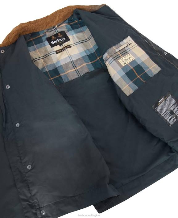 Men Navy/River Birch Tartan Barbour Meldon Waxed Jacket 40VB33