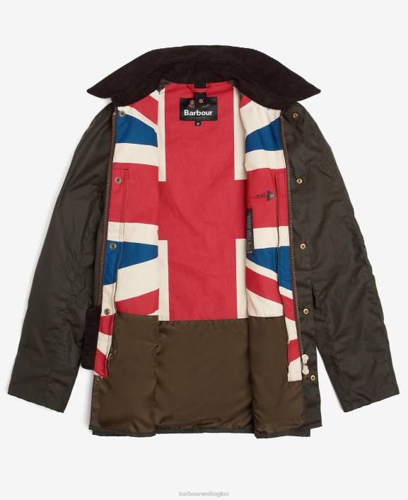 Men Olive Barbour Limited Edition Union Jack Ashby Wax Jacket 40VB3