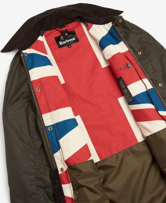 Men Olive Barbour Limited Edition Union Jack Ashby Wax Jacket 40VB3