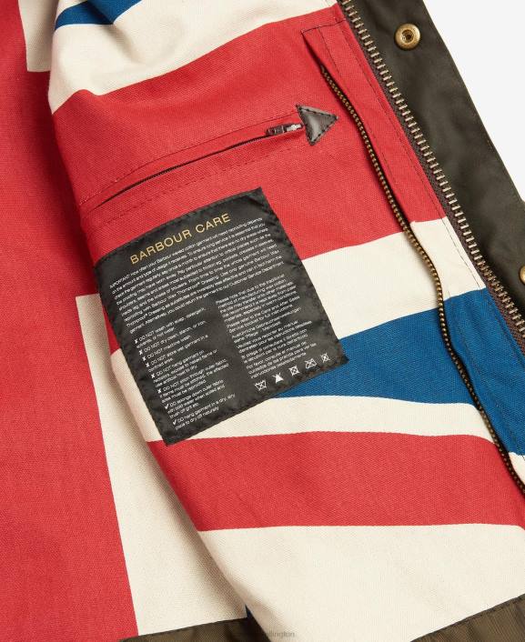 Men Olive Barbour Limited Edition Union Jack Ashby Wax Jacket 40VB3