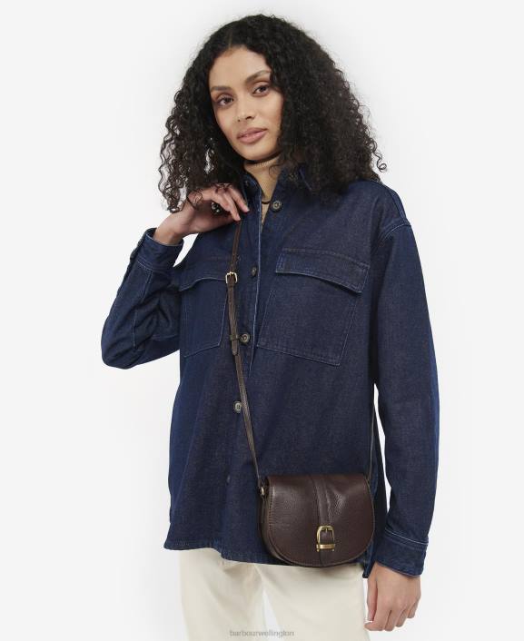 Women Dark Brown Barbour Laire Leather Saddle Bag 40VB2405