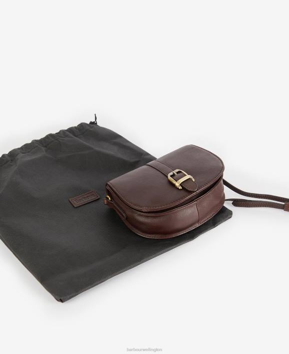 Women Dark Brown Barbour Laire Leather Saddle Bag 40VB2405