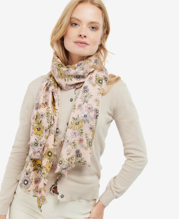 Women Peach Barbour Oversized Floral Print Scarf 40VB2449
