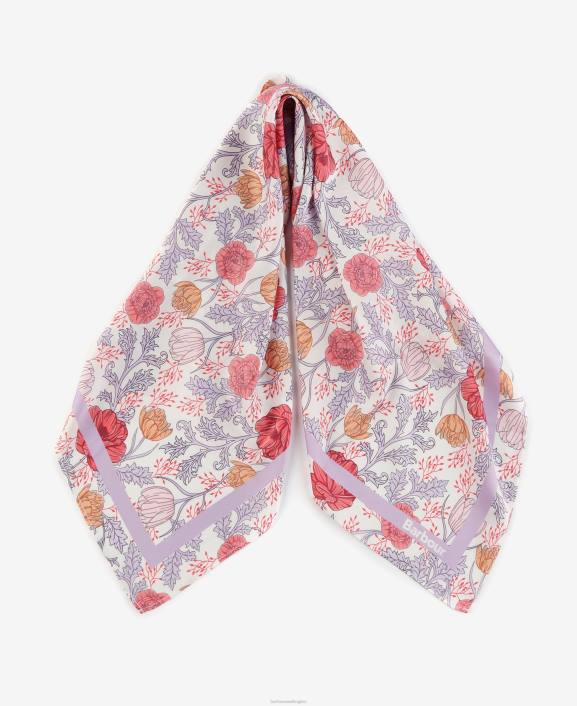 Women White/Lavender Barbour Floral-Print Square Scarf 40VB2453