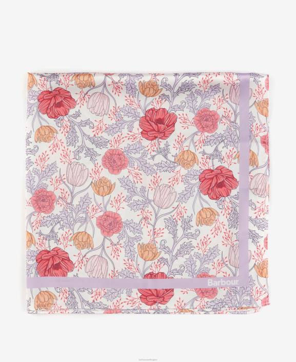 Women White/Lavender Barbour Floral-Print Square Scarf 40VB2453