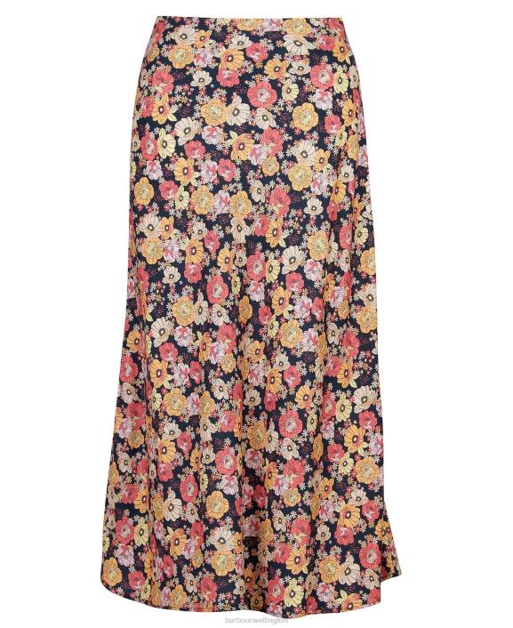 Women Navy Floral Barbour Coraline Skirt 40VB1827