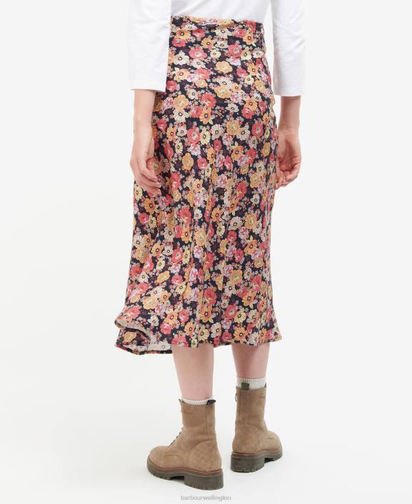 Women Navy Floral Barbour Coraline Skirt 40VB1827