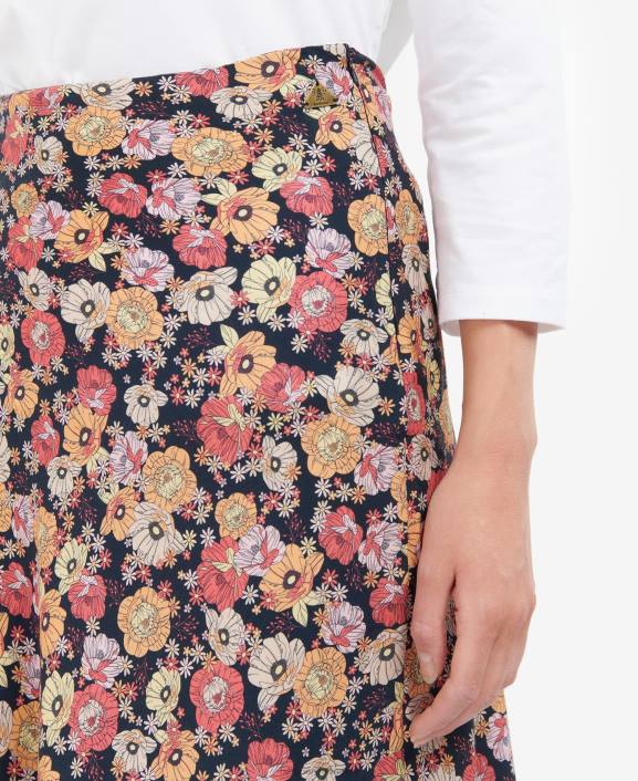 Women Navy Floral Barbour Coraline Skirt 40VB1827