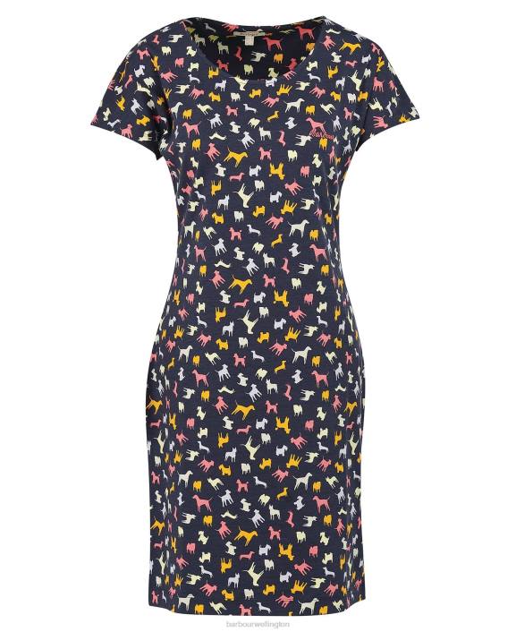 Women Navy Story Print Barbour Harewood Print Dress 40VB1897