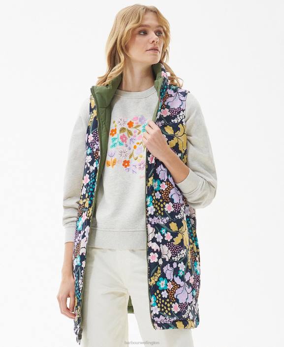 Women Olivine/BoTanical Wonder Print Barbour Acanthus Reversible Gilet 40VB1554
