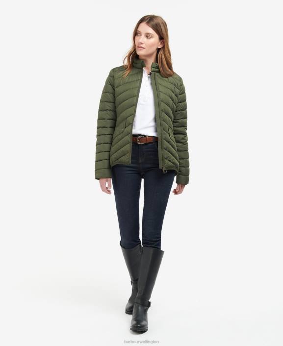 Women Olive/Olive Marl Barbour Stretch Cavalry Quilted Jacket 40VB1411