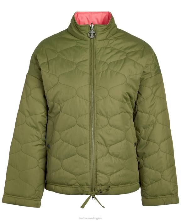 Women Olive Tree/Pink Punch Barbour Reversible Apia Quilted Jacket 40VB1474