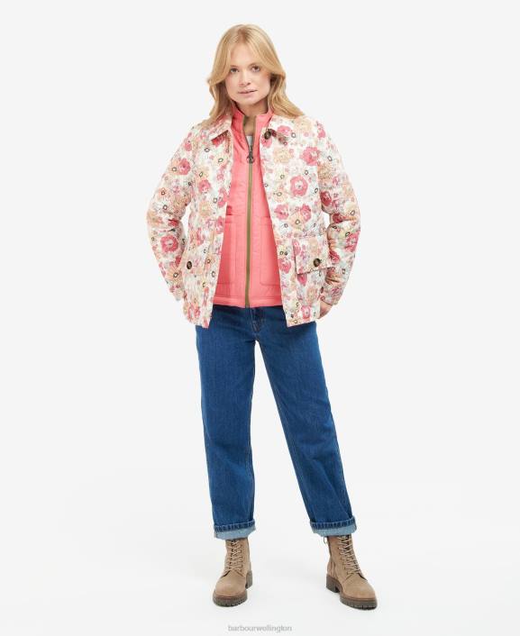 Women Retro Floral Yarrow/Olive Tree Barbour Printed Leilani Quilted Jacket 40VB1479