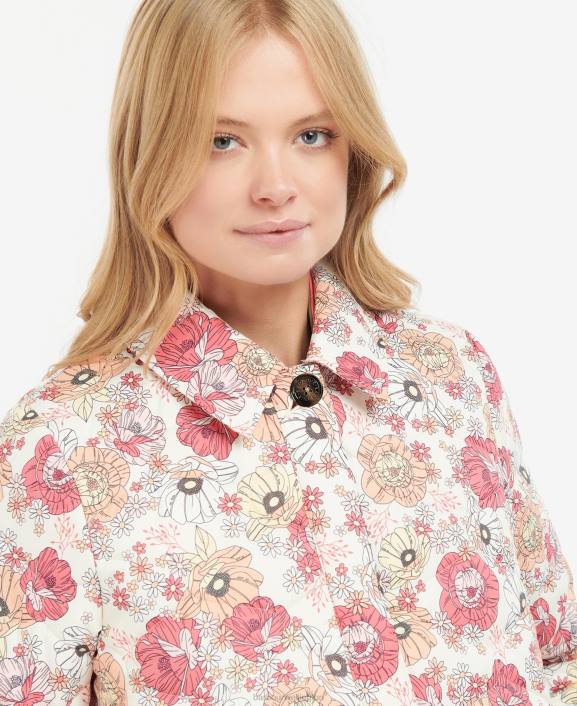 Women Retro Floral Yarrow/Olive Tree Barbour Printed Leilani Quilted Jacket 40VB1479