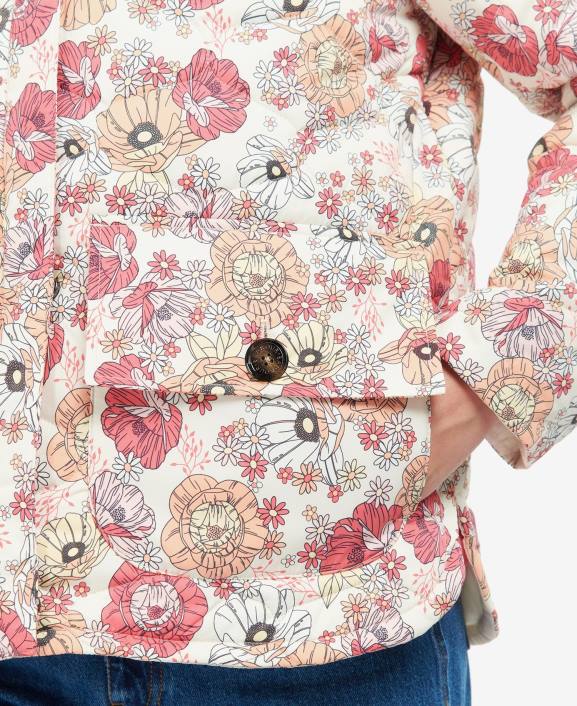 Women Retro Floral Yarrow/Olive Tree Barbour Printed Leilani Quilted Jacket 40VB1479