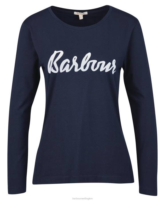 Women Olive/White Barbour Otterburn Long-Sleeve T-shirt 40VB1711