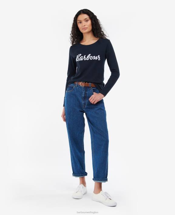 Women Olive/White Barbour Otterburn Long-Sleeve T-shirt 40VB1711