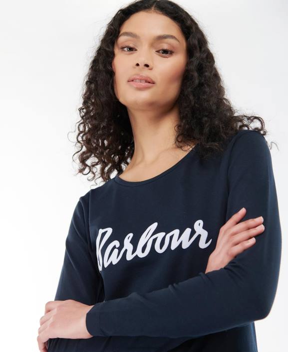 Women Olive/White Barbour Otterburn Long-Sleeve T-shirt 40VB1711