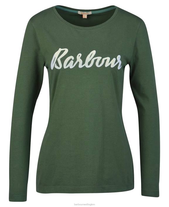 Women Olive/White Barbour Otterburn Long-Sleeve T-shirt 40VB1749