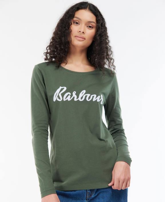 Women Olive/White Barbour Otterburn Long-Sleeve T-shirt 40VB1749