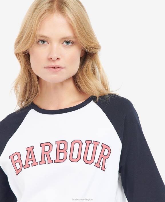 Women White/Pink Punch Barbour Northumberland T-Shirt 40VB1663