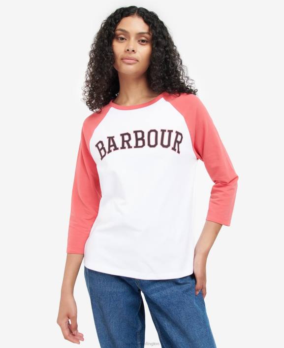 Women White/Pink Punch Barbour Northumberland T-Shirt 40VB1733