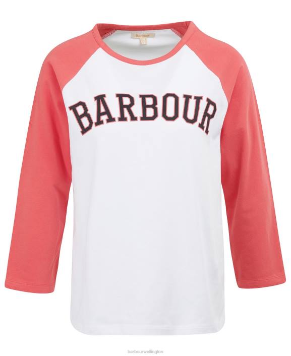 Women White/Pink Punch Barbour Northumberland T-Shirt 40VB1733