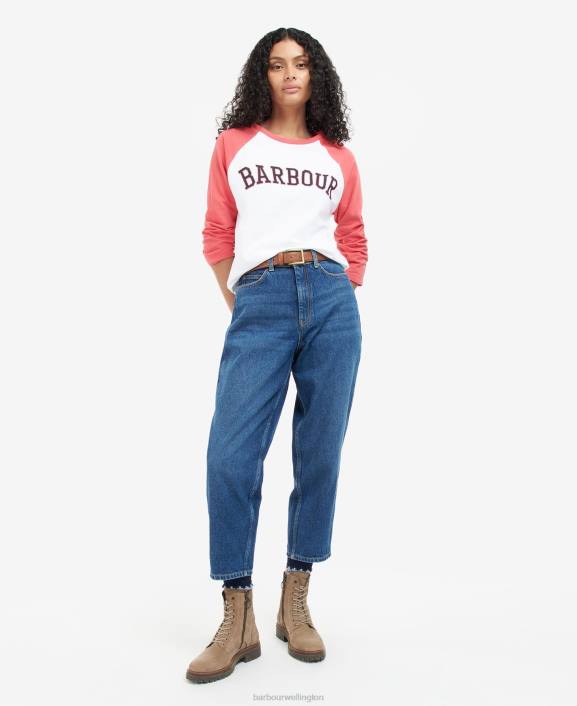 Women White/Pink Punch Barbour Northumberland T-Shirt 40VB1733