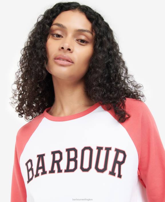 Women White/Pink Punch Barbour Northumberland T-Shirt 40VB1733