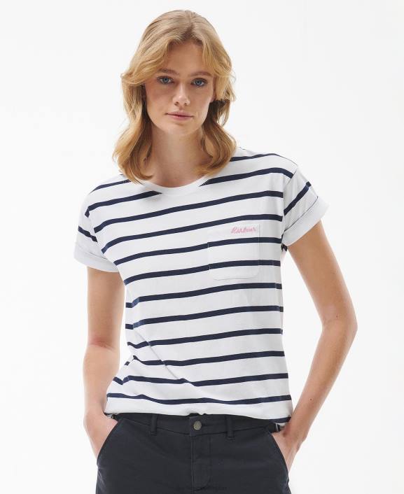 Women White/hibiscus Barbour Otterburn Stripe T-Shirt 40VB1646