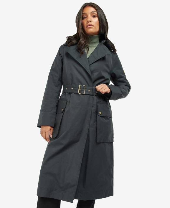 Women Black/Northumberland Check Barbour Powerbuilt Waterproof Trench Coat 40VB1538