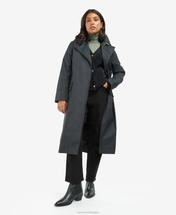 Women Black/Northumberland Check Barbour Powerbuilt Waterproof Trench Coat 40VB1538