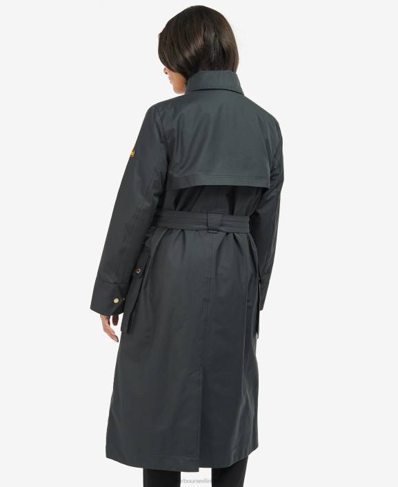 Women Black/Northumberland Check Barbour Powerbuilt Waterproof Trench Coat 40VB1538