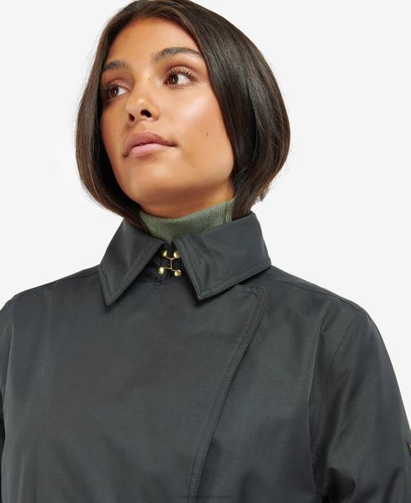 Women Black/Northumberland Check Barbour Powerbuilt Waterproof Trench Coat 40VB1538