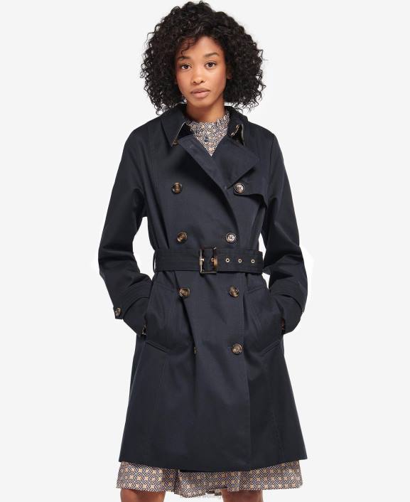 Women Dark Navy/Ancient Poplar Barbour Short Greta Showerproof Trench Coat 40VB1528