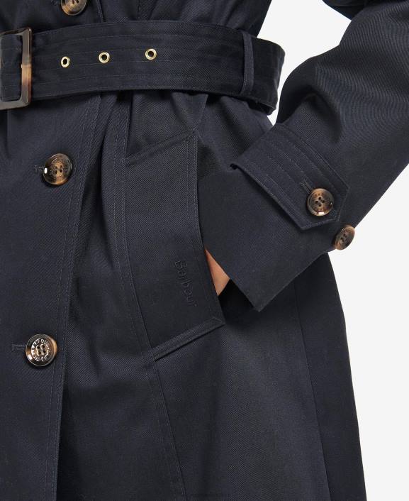 Women Dark Navy/Ancient Poplar Barbour Short Greta Showerproof Trench Coat 40VB1528