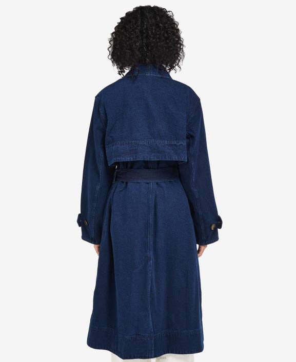 Women Dark Wash Barbour Denim Somerland Casual Trench Coat 40VB1527
