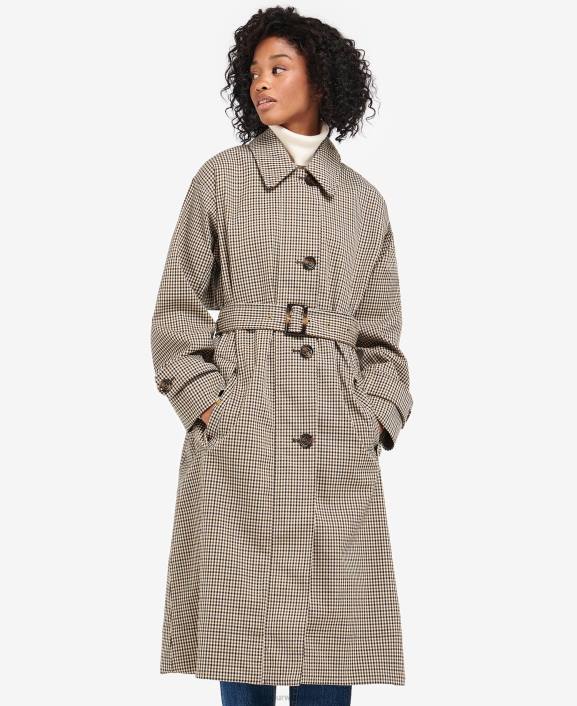 Women Poplar Green Micro Check Barbour Somerland Check Trench Coat 40VB1525