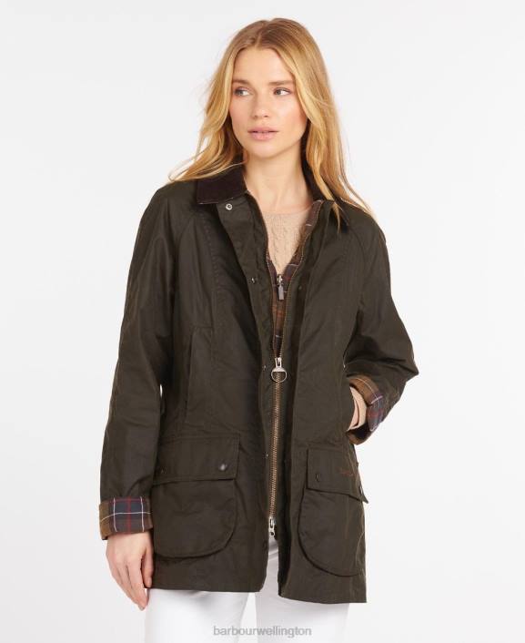 Women Olive Barbour Classic Beadnell Wax Jacket 40VB1365